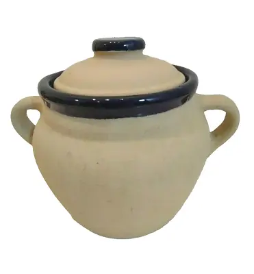Vtg Monmouth Western Stoneware Pottery Handled Bean Pot Cookie Jar Cobalt Blue • $23.99