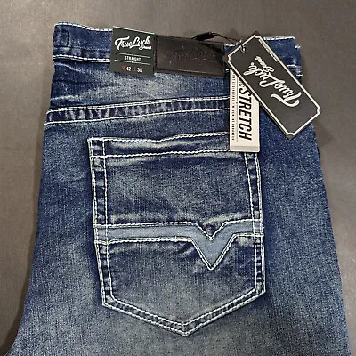 True Luck Straight Jeans 36x32 30x30 32x32 34x30 40x32 36x30 Embroidered Wash • $42.77
