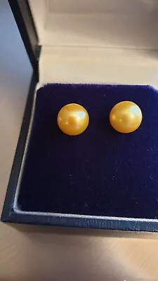 £85 • Buy Golden South Sea Pearl AAAA Stud Earrings Set In 14ct Yellow Gold