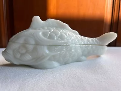 Vintage Vallerysthal Fish Covered Dish In Opaline Milk Glass Butter Bowl Rare • $89