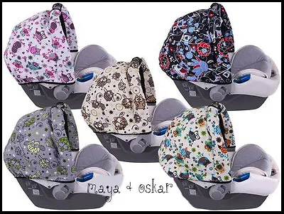 Universal Baby Car Seat Sun Canopy Shield Wind Cover Waterproof Hood Owl Pattern • £13.50