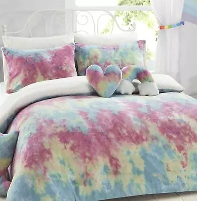 Rainbow Teddy Fleece Duvet Cover Set Super Soft Quilt Sets Childrens Bedding  • £22.95