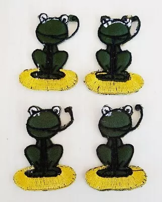 Lot Of 4 X Cloth Patch Motif Applique  - Frogs On Yellow Lilypads • $5.99