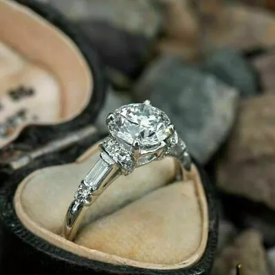 £88 • Buy Engagement Ring 3.42 Ct Round Solitaire 14K White Gold Plated Simulated Diamond