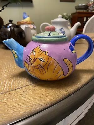 Vintage Ceramic Teapot Cat Butterfly Mice Fish • $12