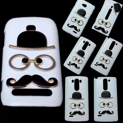 For Various Phones 3D Cute Hat Eye Mustache White Back Hard Skin Case Cover • $6.99