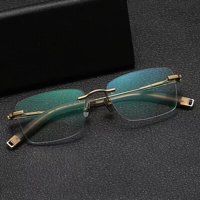 Rimless Titanium Eyeglasses Frames Mens Rectangular 56mm Glasses 80814 RX • $35.99