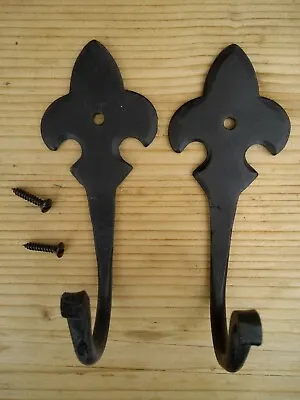 £7.99 • Buy Pair Of Hand Forged Curtain Tie Backs, Fleur-de-lys . Wrought Iron. Coat Hook