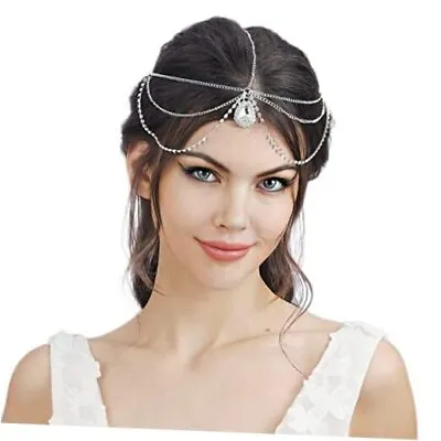  Silver Crystal Chain Headband For Women Hair Jewelry Forehead Chain Fashion  • $17.07