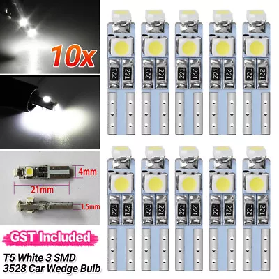 1-10pcs Of T5 White 3 SMD SUPER BRIGHT 3528 LED Side Car Light Wedge Bulb DC 12V • $7.08