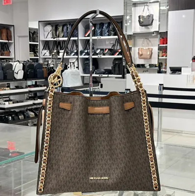 Michael Kors Mina Large Signature Logo Belted Chain Shoulder Bag Mk Brown • $194