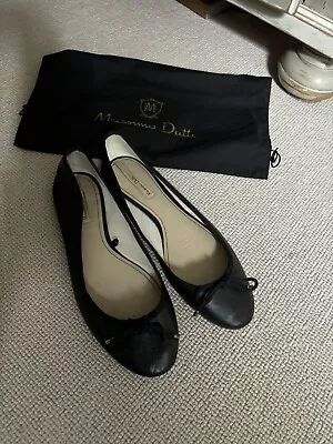 Massimo Dutti Black Leather Ballet Flats Size 6 French Sole- Great Condition • £40