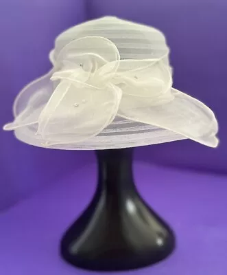 Vintage Giovanni’s Women’s Sheer White Church Wedding Fancy Bow Hat SALE! • $79.95