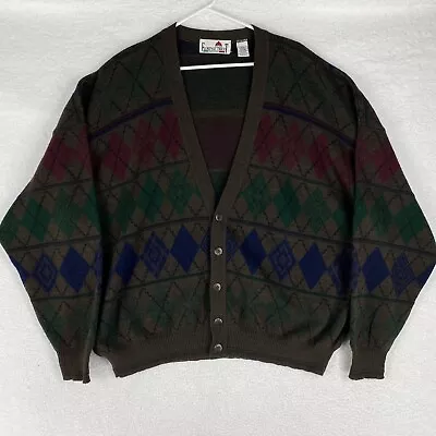 Vtg Florence Tricot Wool Blend Cardigan XXL Preppy Grandpa Argyle Sweater Italy • $34.88