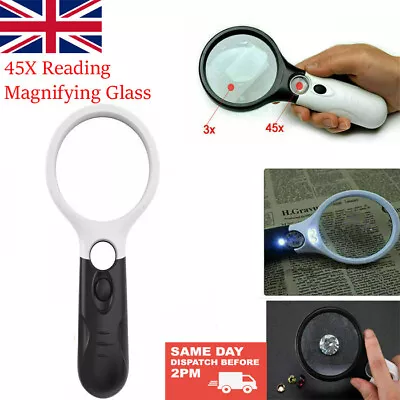 45X Magnifying Glass Magnifier Handheld Reading Jewelry Loupe With 3 LED Light • £4.90