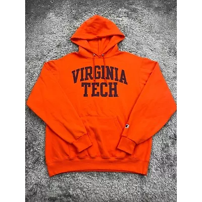 Vintage Champion Virginia Tech Sweatshirt Mens Medium Orange Hokies Hoodie • $32