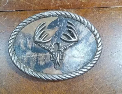 Nocona Mossy Oak Deer Skull Belt Buckle Rope Edge Oval Shape Very Nice Ship Fast • $14.99