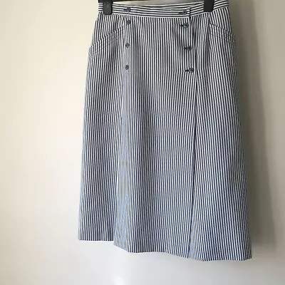 Gerard Pasquier Vintage 1980s Blue White Striped Sailor Button Midi Skirt Size M • £16