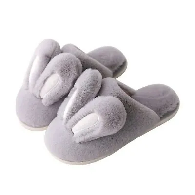 Lady Men Faux Fur Fluffy Bunny Ear Slip On Slippers Furry Lined Flats Shoes • $37.68