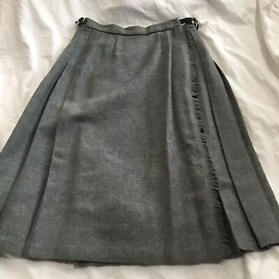 Vintage Wool Wrap Skirt Medium Gray Midi Fringe Pleated Back Adjustable • $28.80