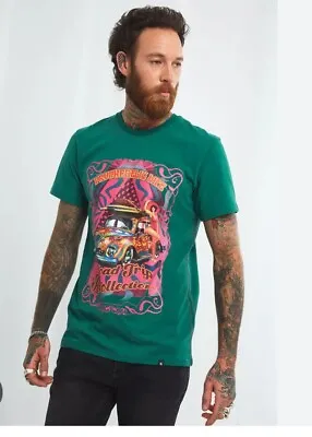 Joe Browns Mens Psychedelic Hippie Road Trip Shirt Green Mix Medium • £9.99