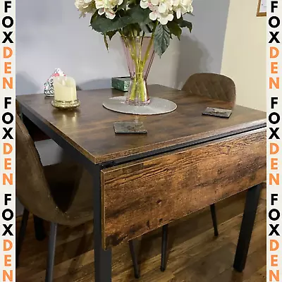 Industrial Drop Leaf Dining Table Extendable Kitchen Small Rustic Metal Folding • £94.97