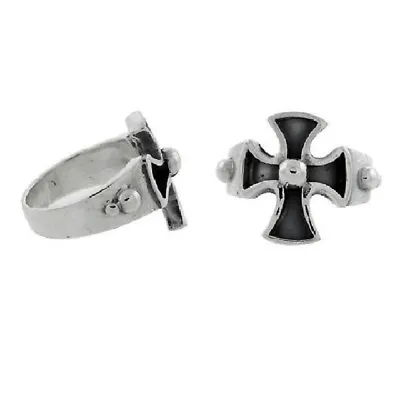 Sterling Silver Maltese / Iron Cross Biker Ring W/ Bead • $41.99