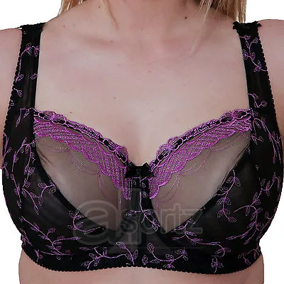 £13.95 • Buy Ladies Luxury Black & Pink Full Cup Firm Hold Support Underwired Lace Bra Womens