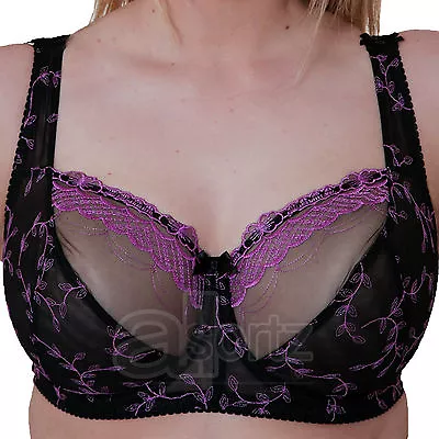 £13.95 • Buy Ladies Luxury Black & Pink Full Cup Firm Hold Support Underwired Lace Bra Womens