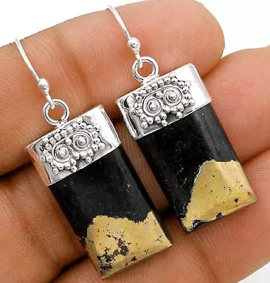 Natural Golden Pyrite In Magnetite 925 Sterling Silver Earrings Jewelry K13-1 • $11.99