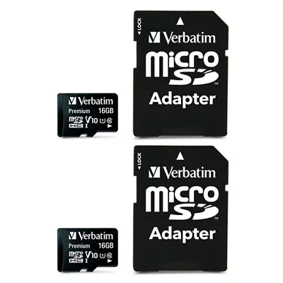 2PK Verbatim 16GB Micro SDHC Media Storage Memory Card W/SD Adaptor Class 10 • $30