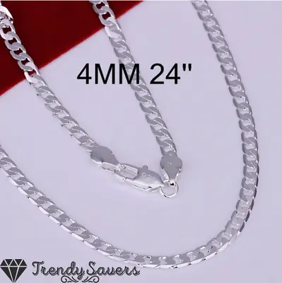 4mm Men 925 Sterling Silver Plt Thin Diamond Cut Long Link Chain Necklace 24inch • £4.99
