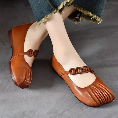 Mary Janes Women Genuine Leather Ballet Flats Comfortable Soft Oxfords Sandals • $69.19