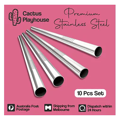 10pcs Stainless Steel Straws Bent Long Reusable Washable Metal Drinking Straw Oz • $7.55