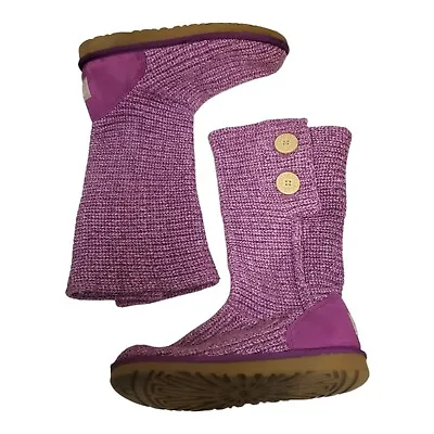 UGG Cardy Classic Knit Sweater Button Boots Women's Size 6 Purple Sheepskin 5649 • $34.99