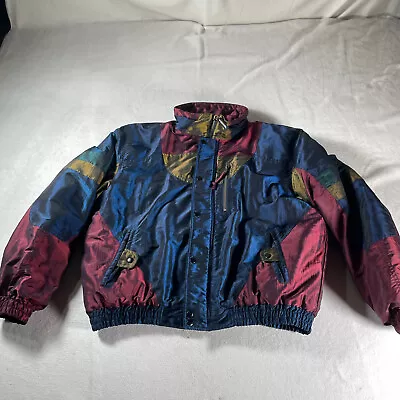 Vintage McGregor Bomber Jacket Mens Large Blue Color Block Psychadelic Ski Coat • $54.99