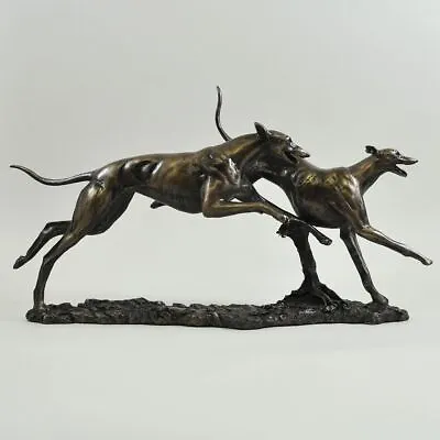 £99.95 • Buy Bronze Effect Racing Greyhounds Sculpture Dogs Gifts Statues Ornament Figures