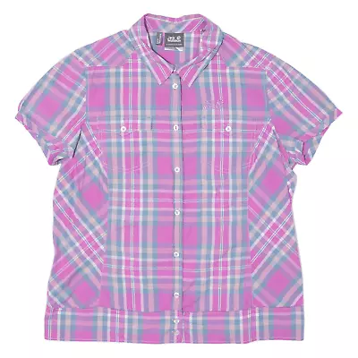 JACK WOLFSKIN Slim Fit Womens Shirt Pink Check Short Sleeve L • £16.99