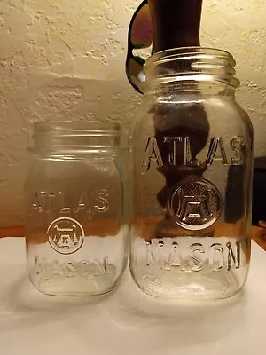2 Vintage Atlas Mason Jars H Over A In Stippled Circles RB #134 NICE! • $22