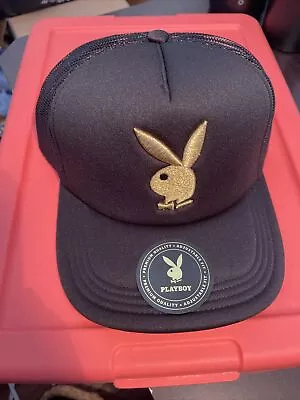 Playboy Hat Cap Black Gold Rush Mesh Trucker Foam Snapback Snap Back Bunny OSFM • $15