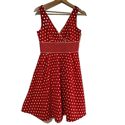 Review Womens Dress Fit And Flare Red Polka Dot Size 6 • $18.85