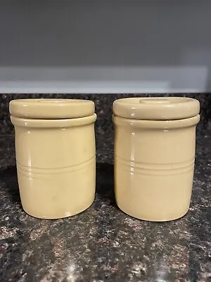 2-Vintage T. G. Green England Yellow Ware Jars With Lids 4 1/4” High • $29