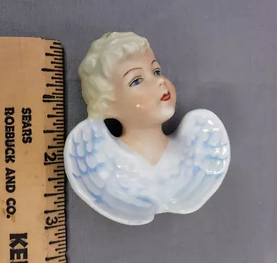 Vintage Orlik Porcelain Angel Cherub Bust Figurine 2.75in Blue Germany • $10.80