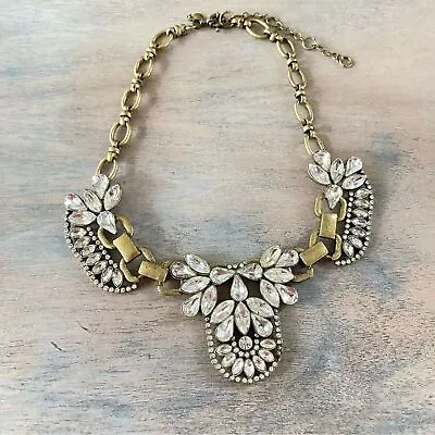 J. Crew Victorian Clear Crystal Cluster Statement Necklace Gold Tone Wedding • $38