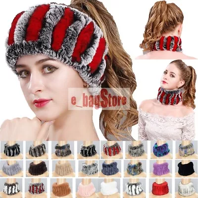 Handmade Women Real Rex Rabbit Fur Headbands Girl Ring Cowl Snood Scarves Winter • $9.11