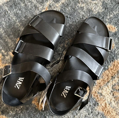 $30 • Buy Zara Black Leather Straps Sandal  Unisex EU 42 W11 M9