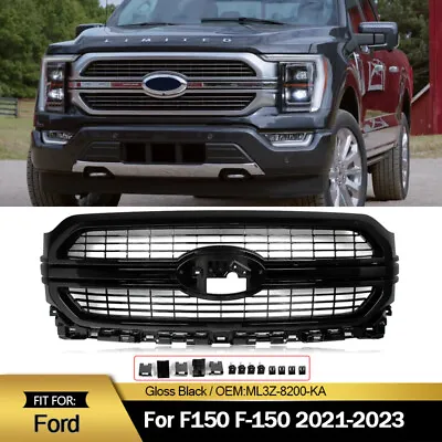 Front Bumper Grille Gloss Black For Ford 2021-2023 F-150 F150 Limited ML3Z8200KA • $388.99