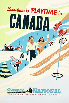 365384 Snowtime Playtime Canada Vintage Railway Ski Art Print Poster • $29.95