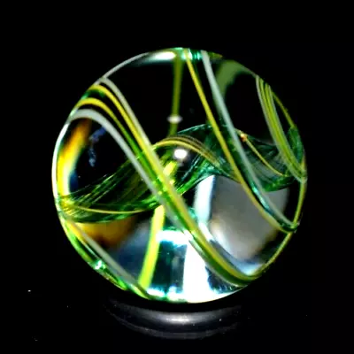 Steven Maslach Glass Marble/.906 -trans. Green Ribbon Twist-worldwide Shipping   • $107.99