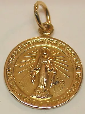 14k Yellow Gold Miraculous Medal Virgin Mary Charm • $162